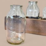 Rustic Farmhouse Bottle Holder, Vintage Style Glass Bud Vase Set in Wooden Crate