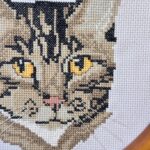 Vintage 1991 Framed Cross Stitch Cat, Handmade Tabby Cat Wall Art, Retro 90s Deco