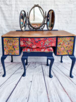 Vintage Queen Anne Dressing Table, Painted Bedroom Set, Vanity, Desk, Sideboard and Stool with Mirror, Statement, Maximalist