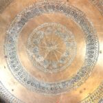 Antique Hand-Engraved Brass Tray, Islamic Indian Persian Style, Boho Home Decor