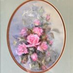 Original Signed Paula Thrift Pastel, Vintage Pink Rose Floral Art, Gold Frame