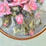 Original Signed Paula Thrift Pastel, Vintage Pink Rose Floral Art, Gold Frame