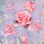 Original Signed Paula Thrift Pastel, Vintage Pink Rose Floral Art, Gold Frame