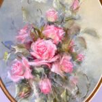 Original Signed Paula Thrift Pastel, Vintage Pink Rose Floral Art, Gold Frame