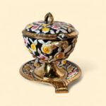 Vintage ELPA Alcobaça Tureen Set, Portuguese Majolica, Black & Gold Floral