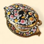 Vintage ELPA Alcobaça Tureen Set, Portuguese Majolica, Black & Gold Floral