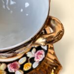 Vintage ELPA Alcobaça Tureen Set, Portuguese Majolica, Black & Gold Floral