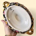 Vintage ELPA Alcobaça Tureen Set, Portuguese Majolica, Black & Gold Floral
