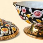 Vintage ELPA Alcobaça Tureen Set, Portuguese Majolica, Black & Gold Floral