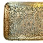 Vintage Indian Brass Tray, Hand Embossed Bird & Bee Motif, Rectangular Dish
