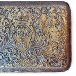 Vintage Indian Brass Tray, Hand Embossed Bird & Bee Motif, Rectangular Dish