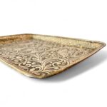 Vintage Indian Brass Tray, Hand Embossed Bird & Bee Motif, Rectangular Dish