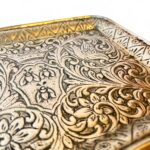 Vintage Indian Brass Tray, Hand Embossed Bird & Bee Motif, Rectangular Dish