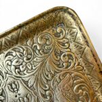 Vintage Indian Brass Tray, Hand Embossed Bird & Bee Motif, Rectangular Dish