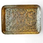 Vintage Indian Brass Tray, Hand Embossed Bird & Bee Motif, Rectangular Dish