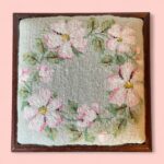 Vintage Floral Needlepoint Footstool, Antique Wooden Low Stool with Bun Feet