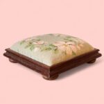 Vintage Floral Needlepoint Footstool, Antique Wooden Low Stool with Bun Feet
