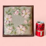 Vintage Floral Needlepoint Footstool, Antique Wooden Low Stool with Bun Feet