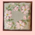 Vintage Floral Needlepoint Footstool, Antique Wooden Low Stool with Bun Feet
