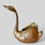 Vintage Brass Swan Planter, Mid Century Boho Desk Tidy, Made in India Ornament