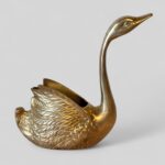 Vintage Brass Swan Planter, Mid Century Boho Desk Tidy, Made in India Ornament