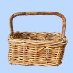 Vintage 6 Bottle Wicker Wine Carrier, Handmade Willow Picnic Basket