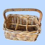 Vintage 6 Bottle Wicker Wine Carrier, Handmade Willow Picnic Basket