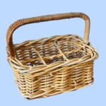 Vintage 6 Bottle Wicker Wine Carrier, Handmade Willow Picnic Basket
