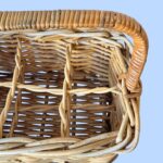 Vintage 6 Bottle Wicker Wine Carrier, Handmade Willow Picnic Basket