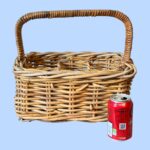 Vintage 6 Bottle Wicker Wine Carrier, Handmade Willow Picnic Basket