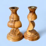 Vintage Spalted Wood Candlestick Pair, Handmade Rustic Barley Twist Taper Holders