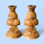 Vintage Spalted Wood Candlestick Pair, Handmade Rustic Barley Twist Taper Holders
