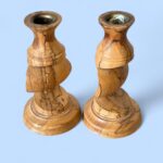 Vintage Spalted Wood Candlestick Pair, Handmade Rustic Barley Twist Taper Holders