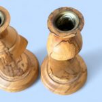Vintage Spalted Wood Candlestick Pair, Handmade Rustic Barley Twist Taper Holders