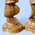 Vintage Spalted Wood Candlestick Pair, Handmade Rustic Barley Twist Taper Holders