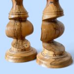 Vintage Spalted Wood Candlestick Pair, Handmade Rustic Barley Twist Taper Holders
