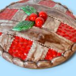Vintage 60s Ceramic Cherry Pie Dish, Retro Pie Keeper with Lattice Lid