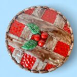 Vintage 60s Ceramic Cherry Pie Dish, Retro Pie Keeper with Lattice Lid