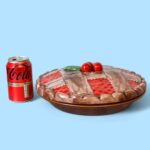 Vintage 60s Ceramic Cherry Pie Dish, Retro Pie Keeper with Lattice Lid