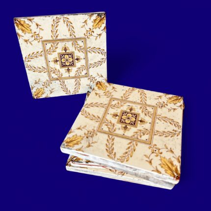 Antique Minton Victorian Tiles, 1891 Floral Transferware, Set of 5, Yellow
