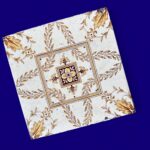 Antique Minton Victorian Tiles, 1891 Floral Transferware, Set of 5, Yellow