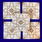 Antique Minton Victorian Tiles, 1891 Floral Transferware, Set of 5, Yellow