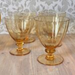 Vintage 1970s Amber Glass Pitcher Set, Retro French Style Water Jug & 4 Goblets