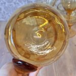 Vintage 1970s Amber Glass Pitcher Set, Retro French Style Water Jug & 4 Goblets