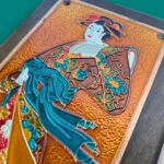 Vintage 1970s Greek Copper Enamel Wall Art, AETHRA Pair, Chinoiserie Plaques
