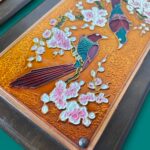 Vintage 1970s Greek Copper Enamel Wall Art, AETHRA Pair, Chinoiserie Plaques