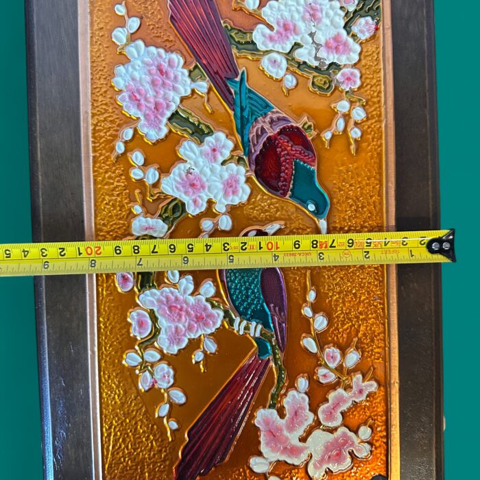 Vintage 1970s Greek Copper Enamel Wall Art, AETHRA Pair, Chinoiserie Plaques