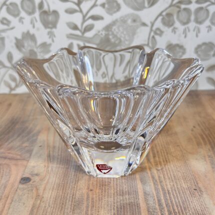 Orrefors Orion Crystal Bowl, Lars Hellsten Signed 80s Swedish Glass Votive Holder