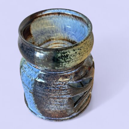 Studio Pottery Oil Burner, Handmade Ceramic Luminary with Floral Cut Out Design