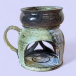 Studio Pottery Oil Burner, Handmade Ceramic Luminary with Floral Cut Out Design